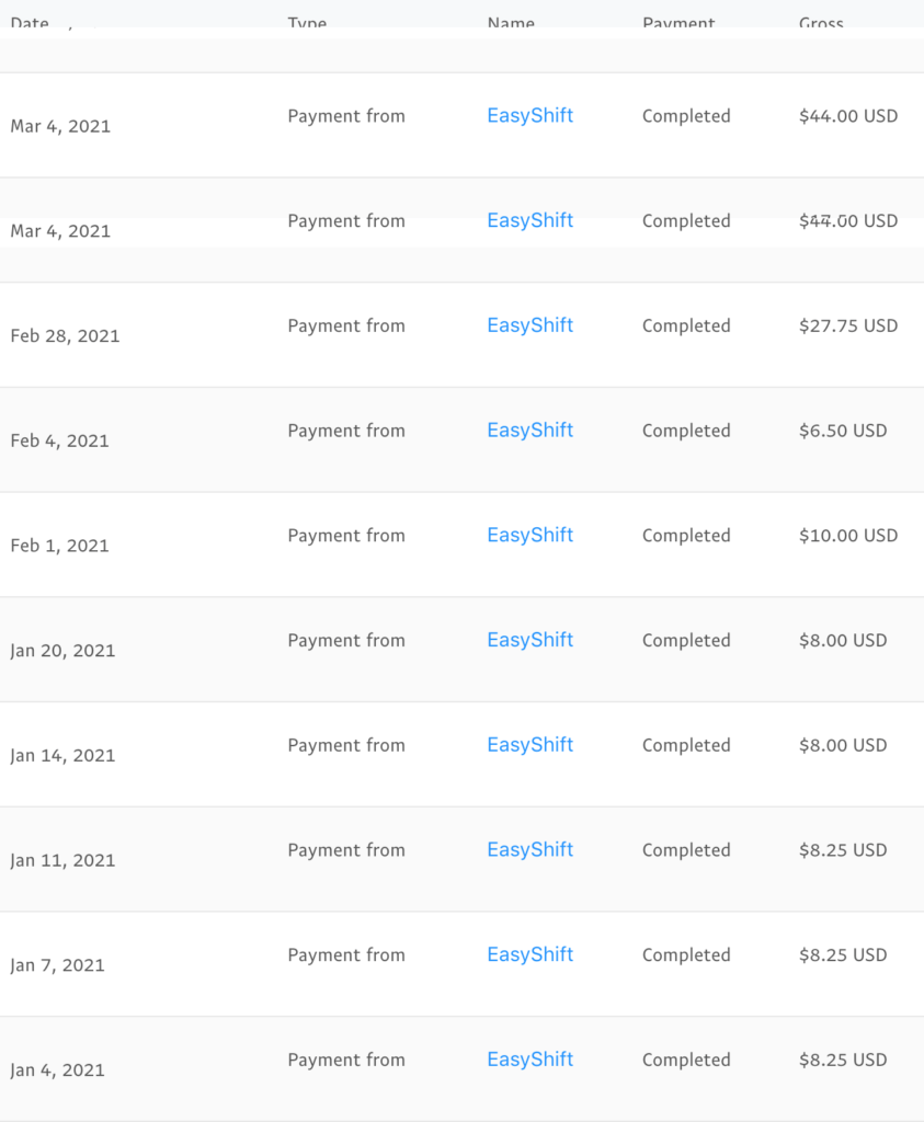 EasyShift Earnings - March 2021