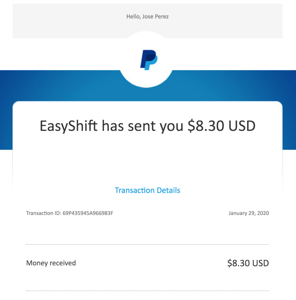 EasyShift Payment proof
