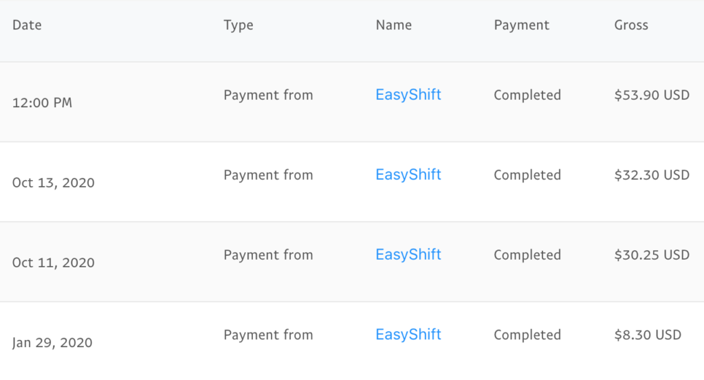 EasyShift Proof of payment