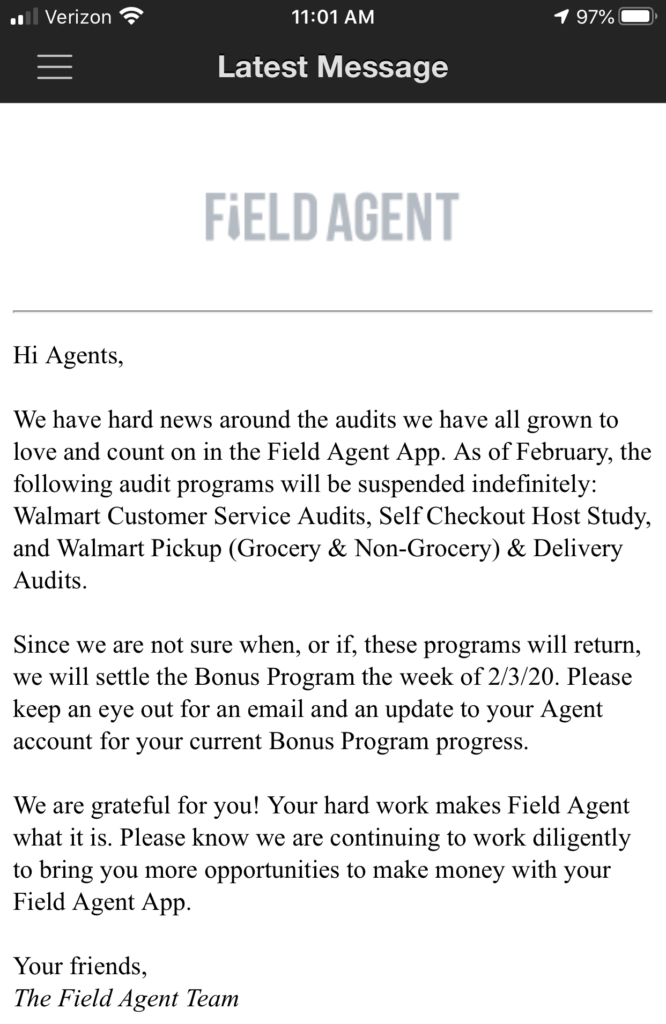 Field Agent notification