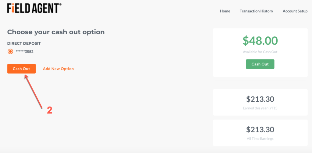 Field Agent cash out step 2