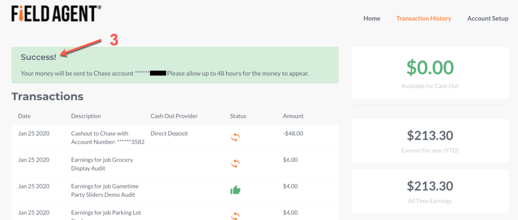 Field Agent cash out step 3
