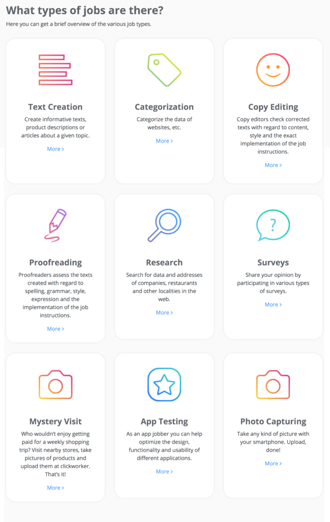 Clickworker Review-types of jobs