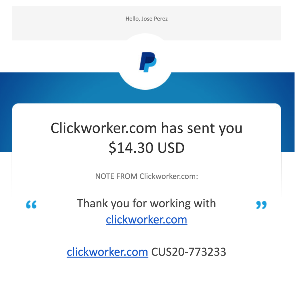 Clickworker Proof of payment