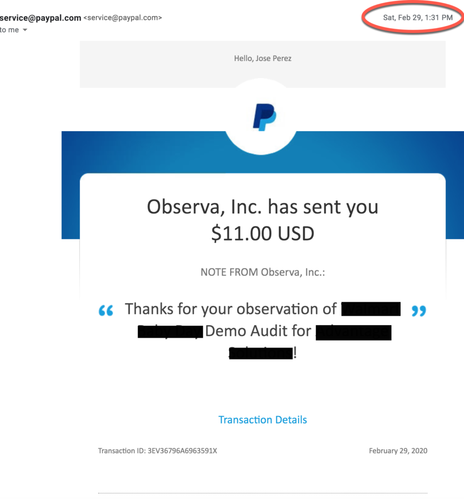 Observa App Review-Paypal Payment Confirmation