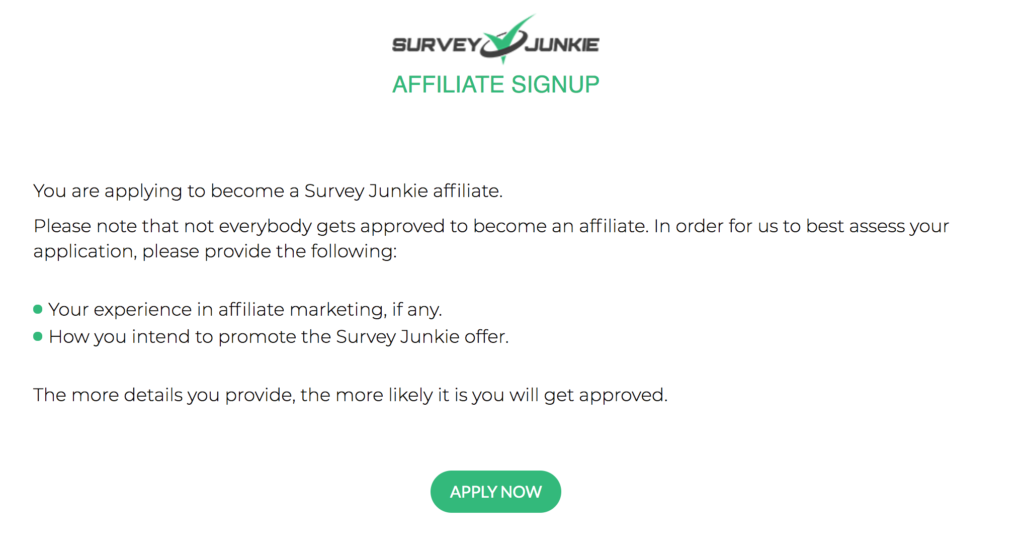 Is Survey Junkie Legit? - Affiliate Program application