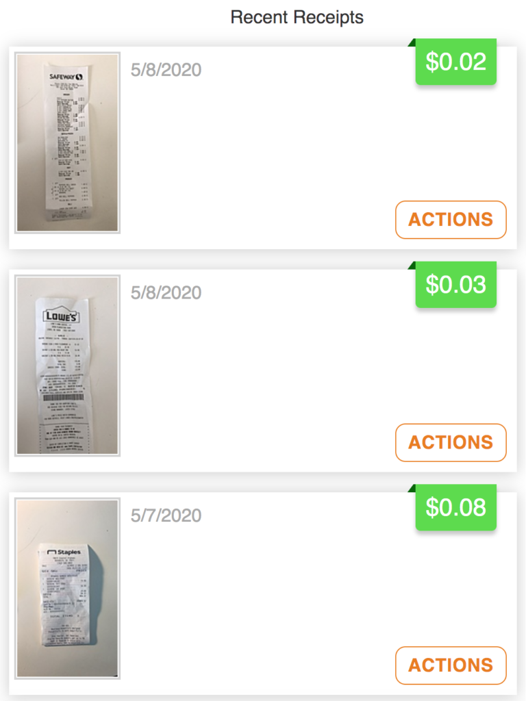 CoinOut App Review - My Recent Receipts