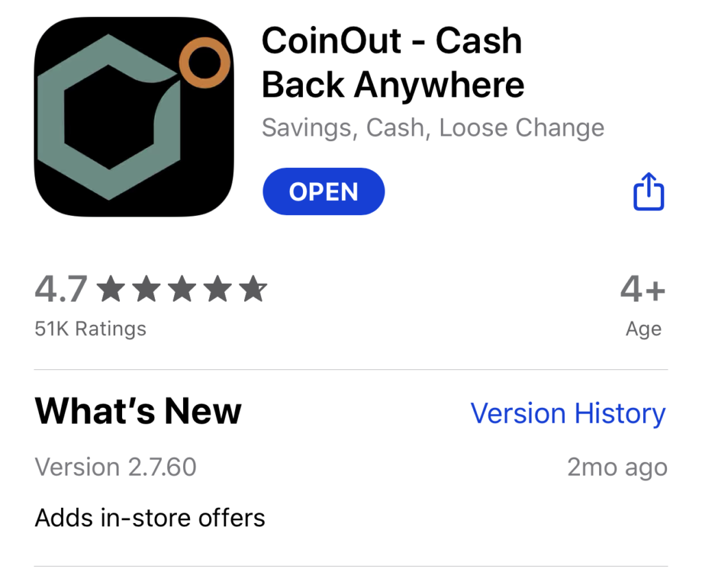 CoinOut Review - Apple app store rating