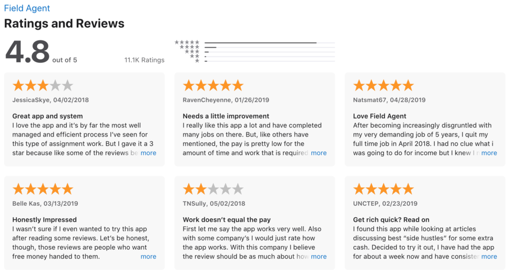 Field Agent App Store Ratings