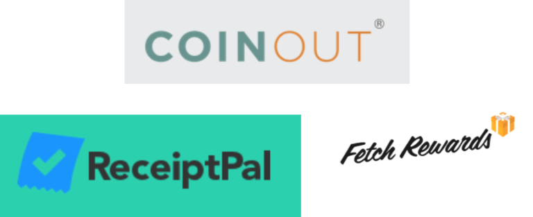 Coinout, ReceiptPal and Fetch Rewards logos