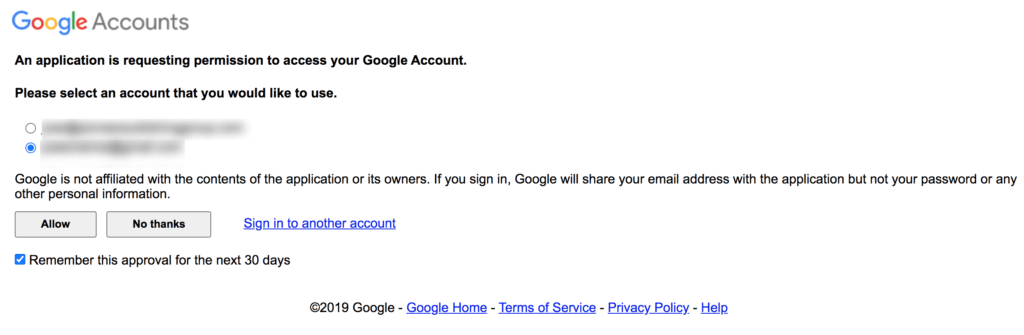 Google accounts permission