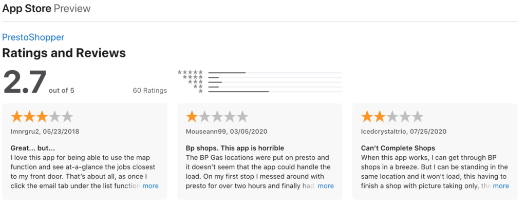Presto Shopper App Store reviews