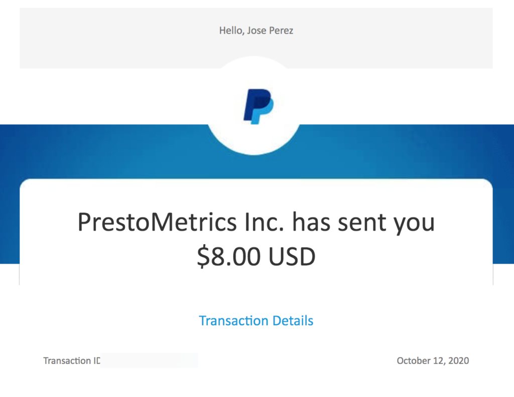 Presto Shopper Paypal evidence